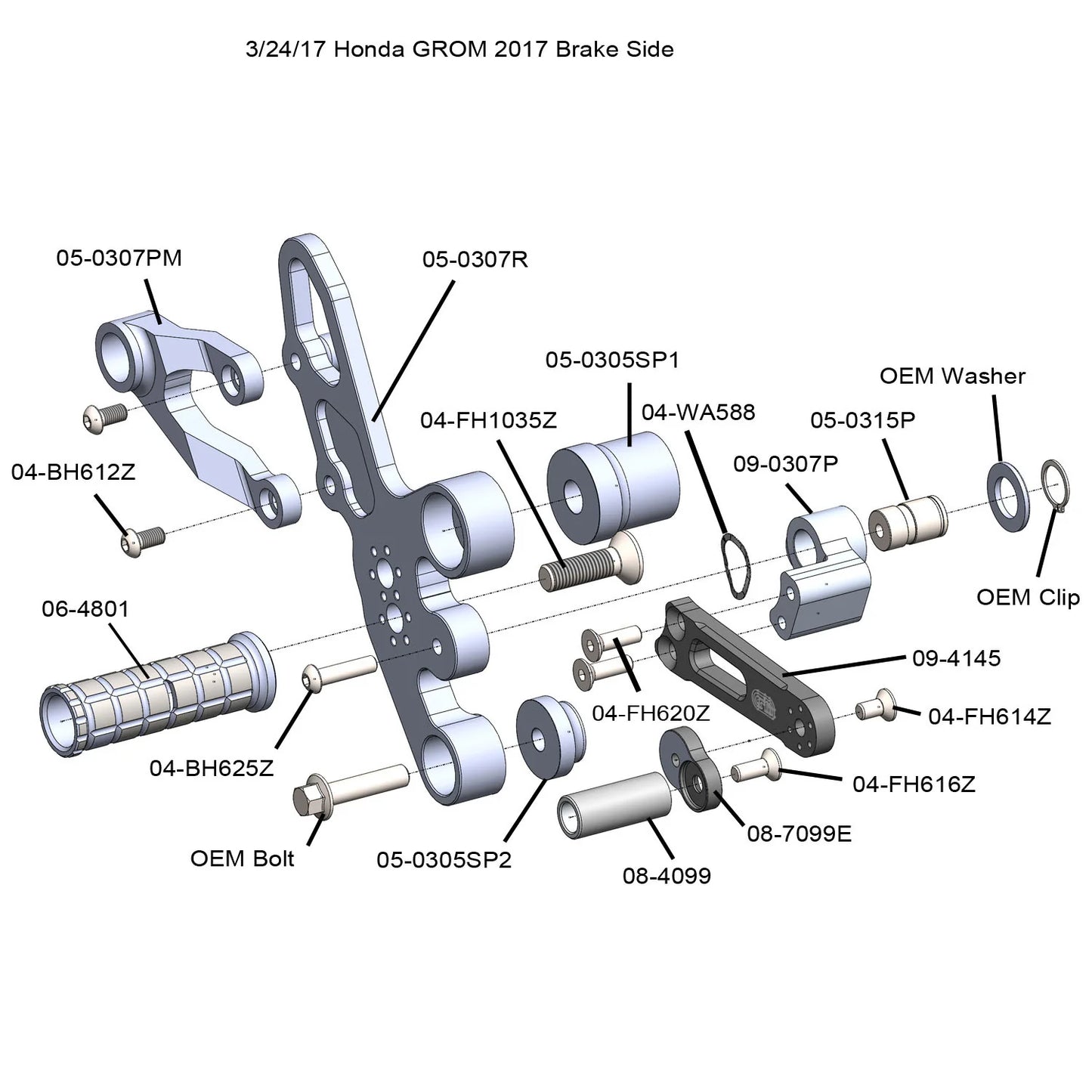 Woodcraft Honda Grom 14-20 Complete Rearset